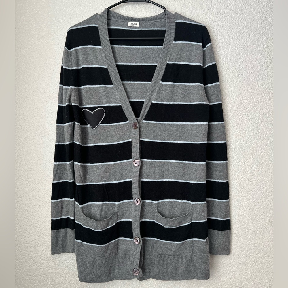 L’Agence Striped Gray and Black Cardigan, S
